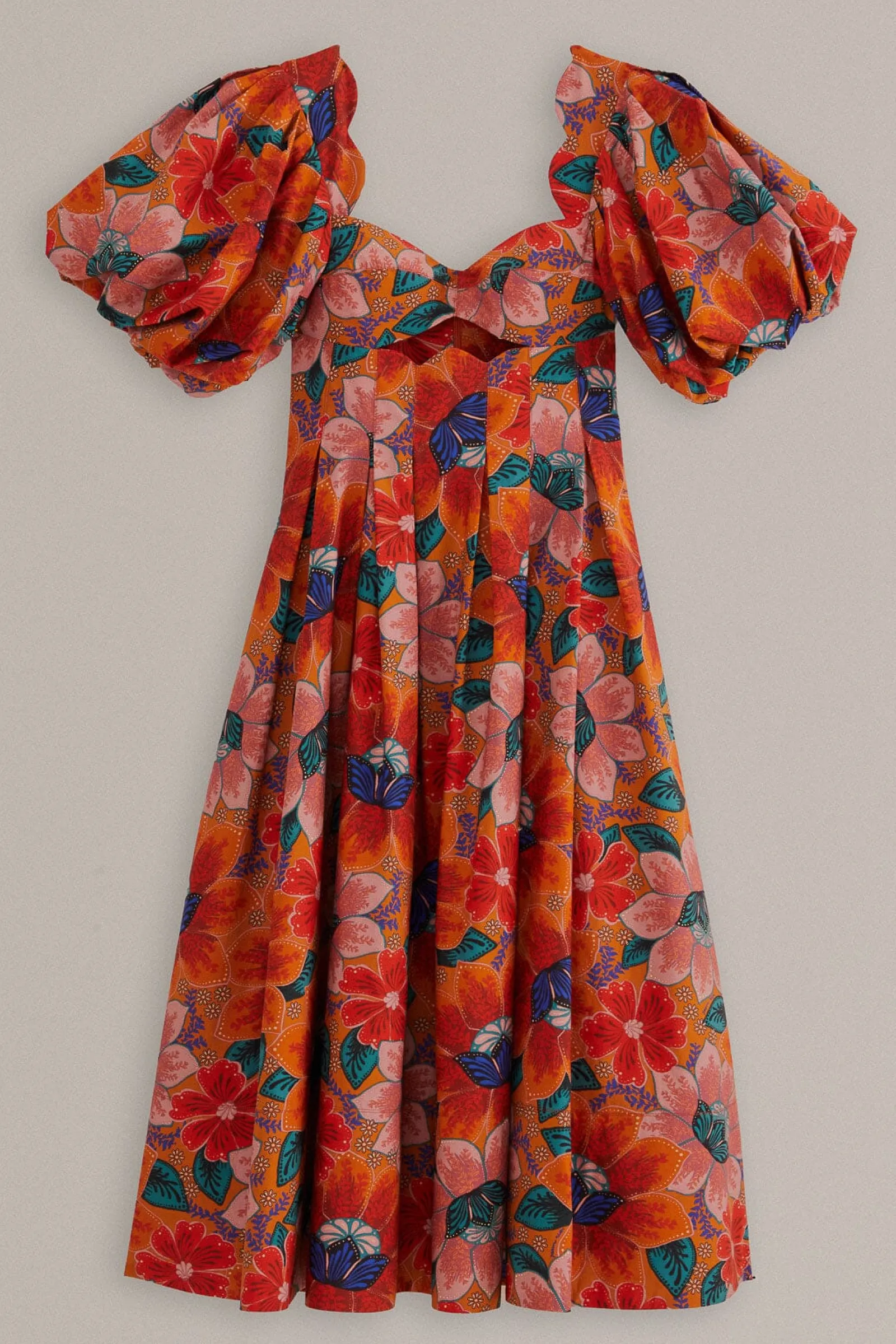 ORANGE MARIAS FLORAL CUT-OUT MIDI DRESS