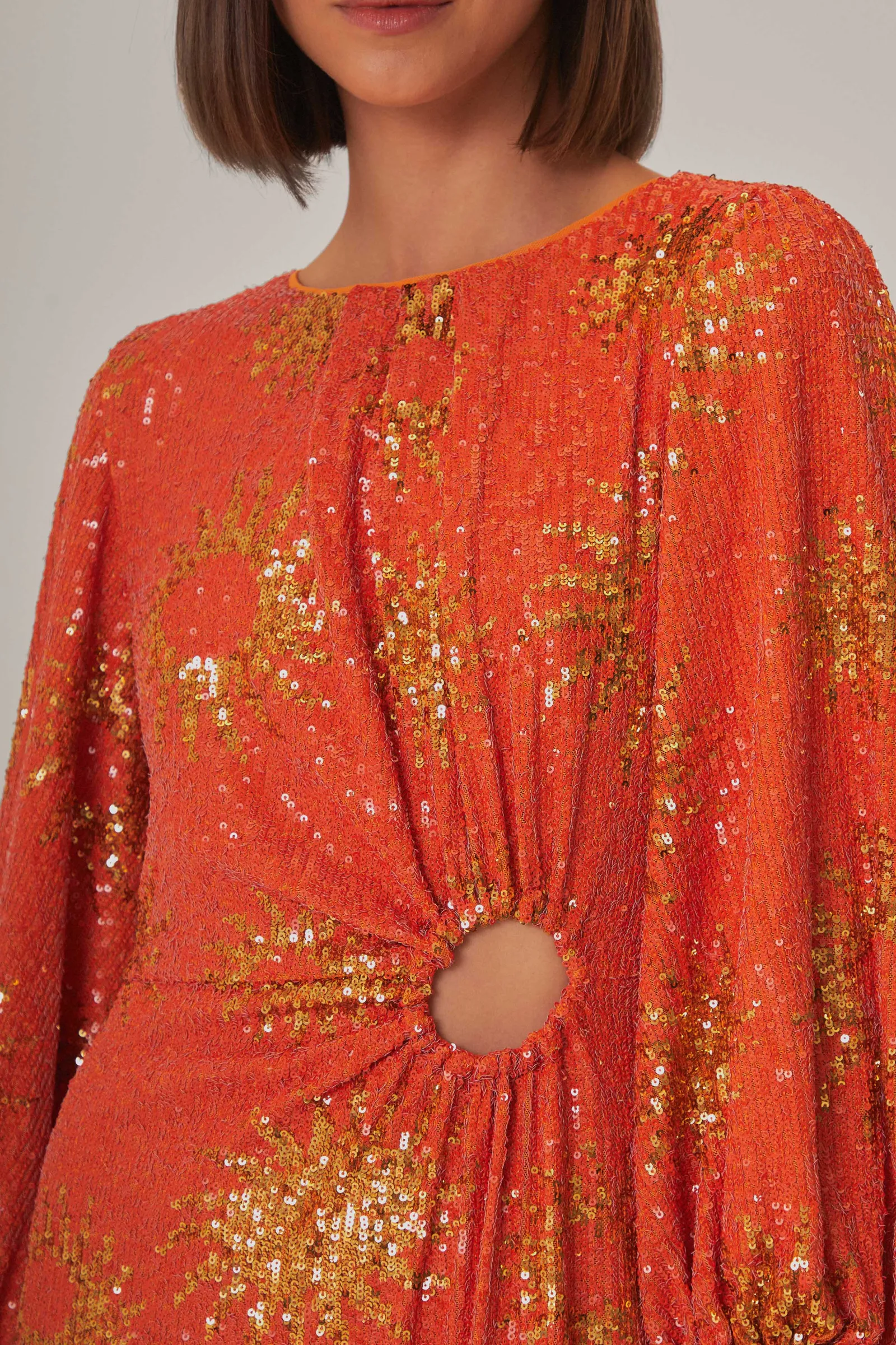 ORANGE SUNNY MOOD SEQUIN CUT OUT MIDI DRESS