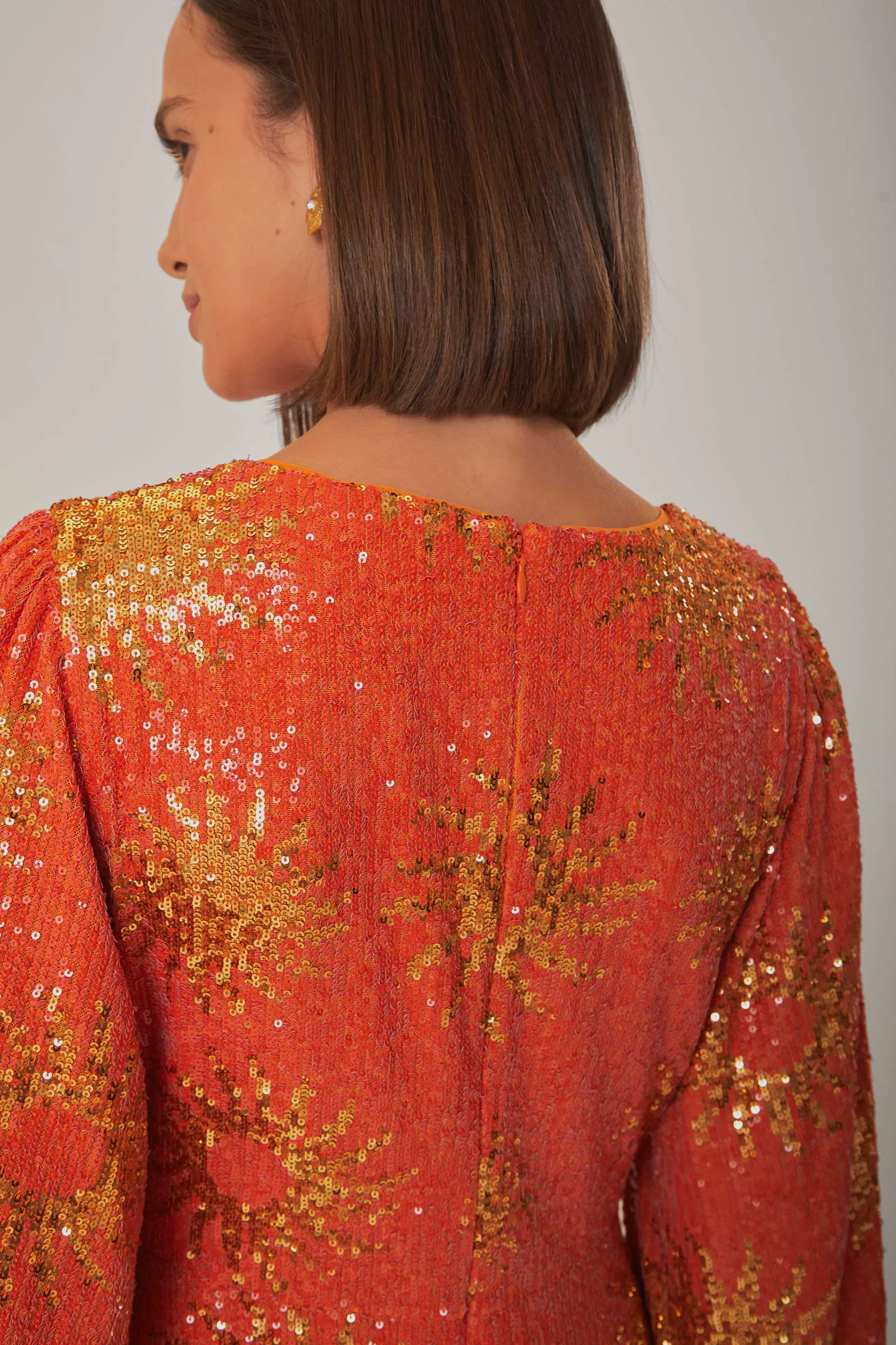 ORANGE SUNNY MOOD SEQUIN CUT OUT MIDI DRESS