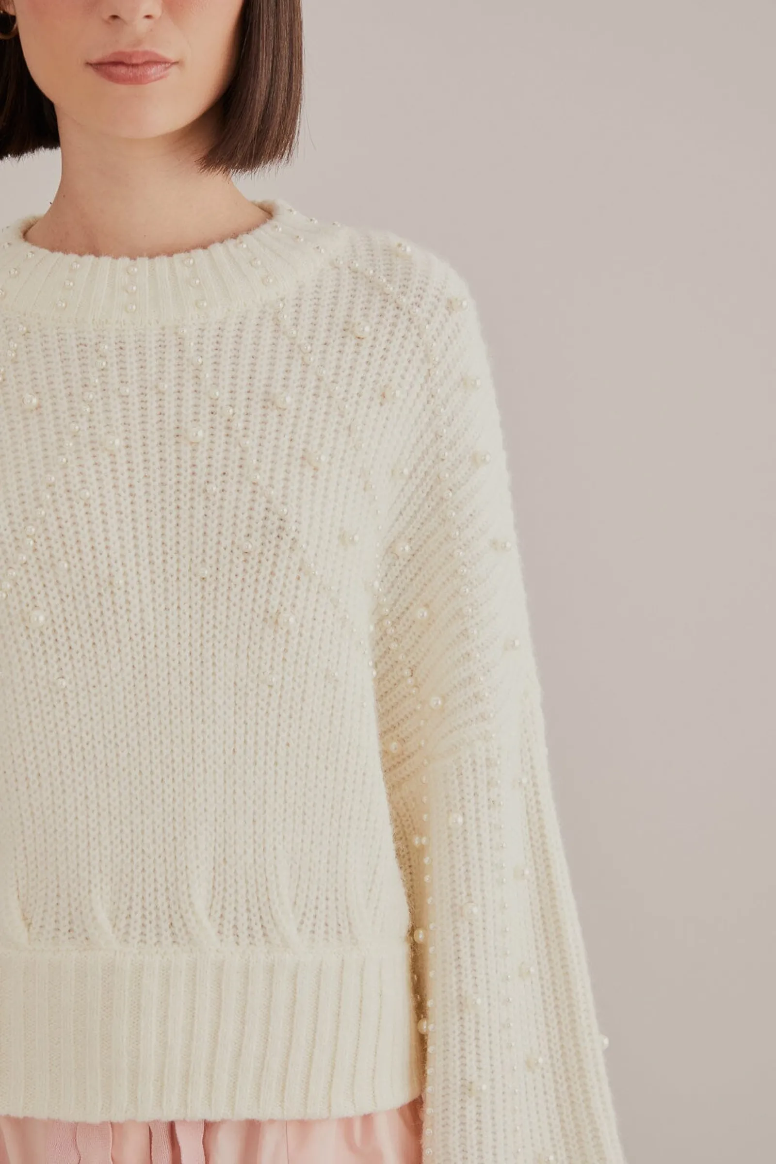 PEARL EMBROIDERED BUBBLE SWEATER
