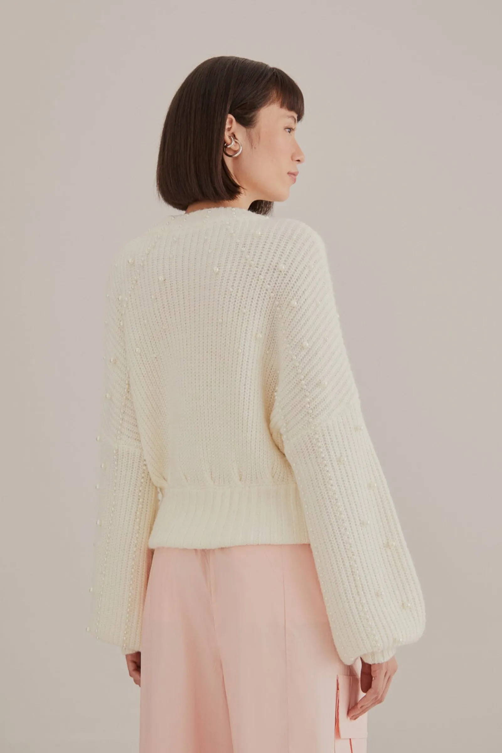 PEARL EMBROIDERED BUBBLE SWEATER