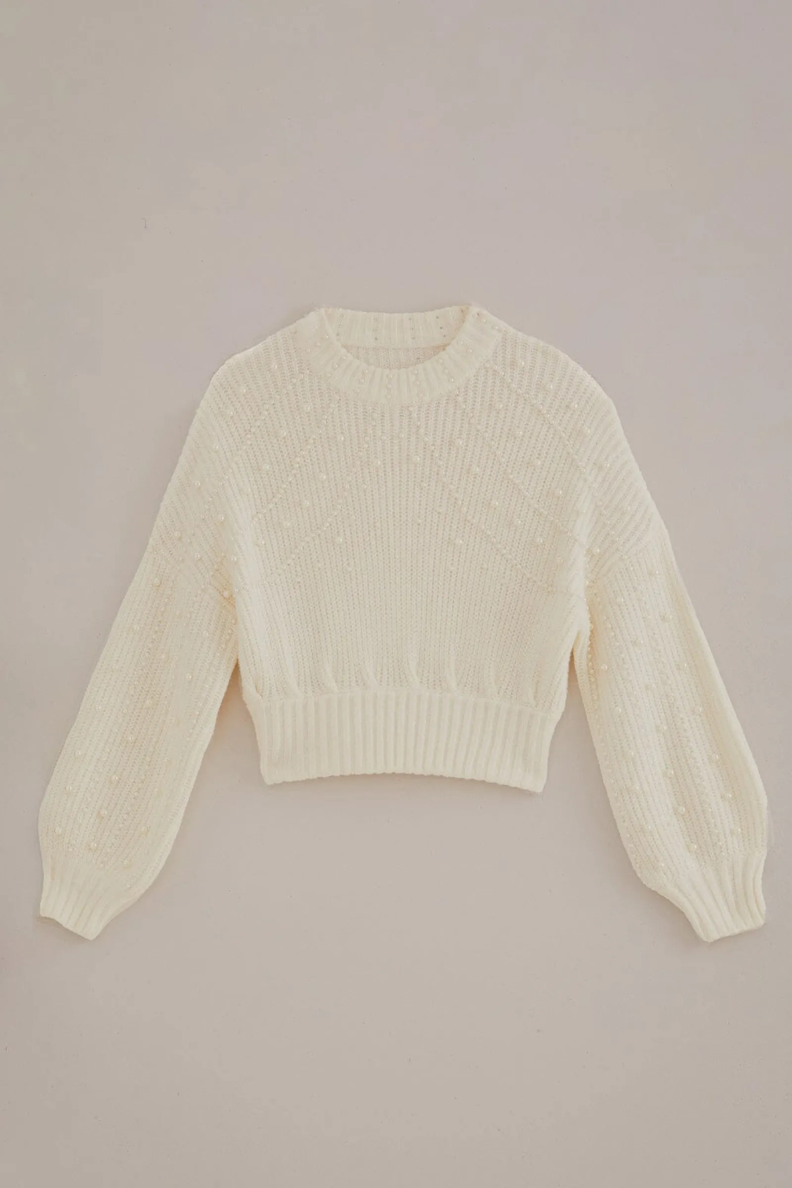 PEARL EMBROIDERED BUBBLE SWEATER