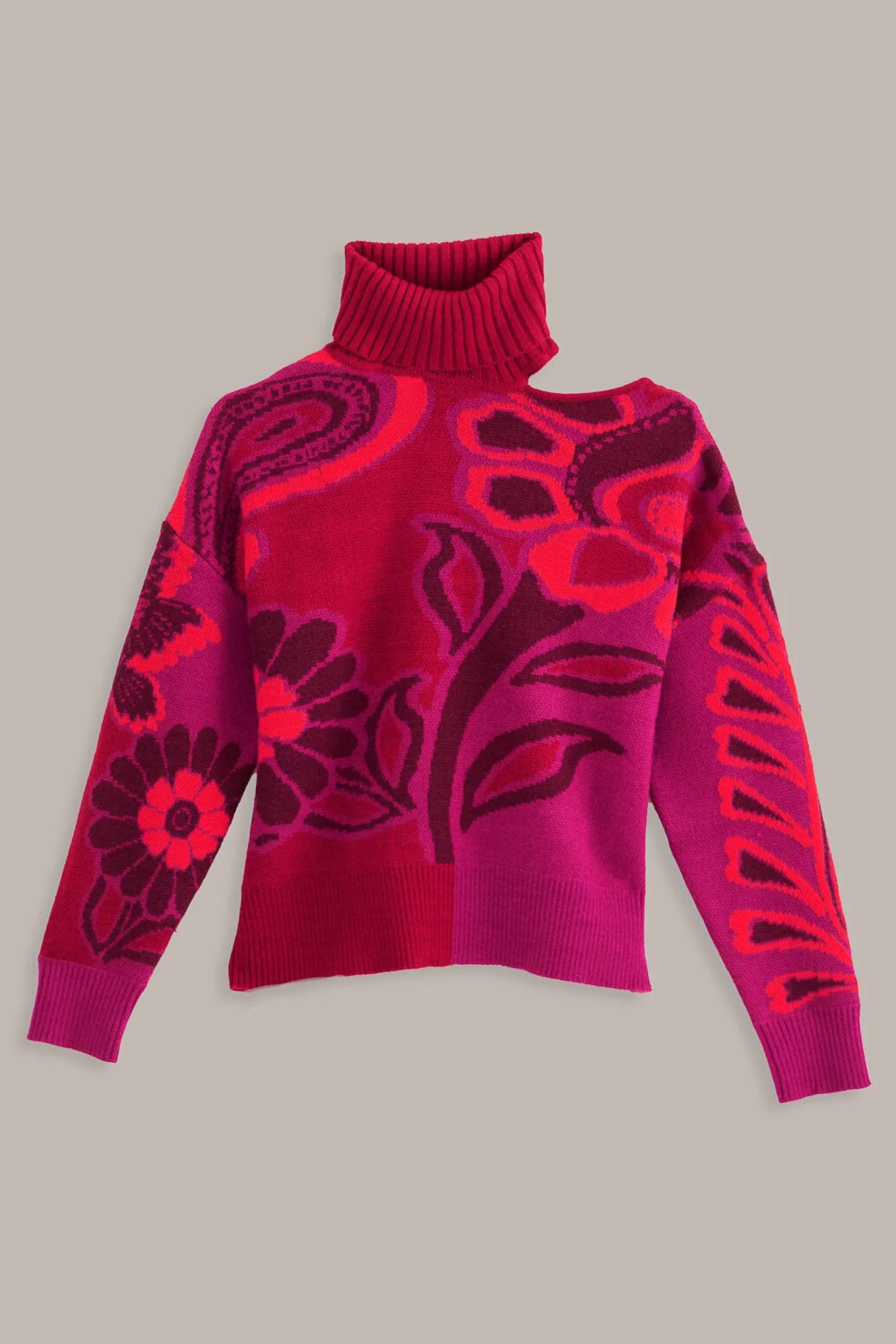 PINK BOLD FLORAL KNIT SWEATER