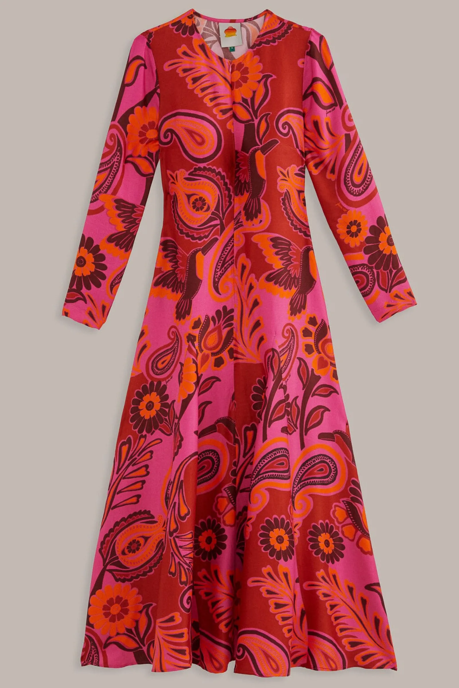 PINK BOLD FLORAL LONG SLEEVE MAXI DRESS
