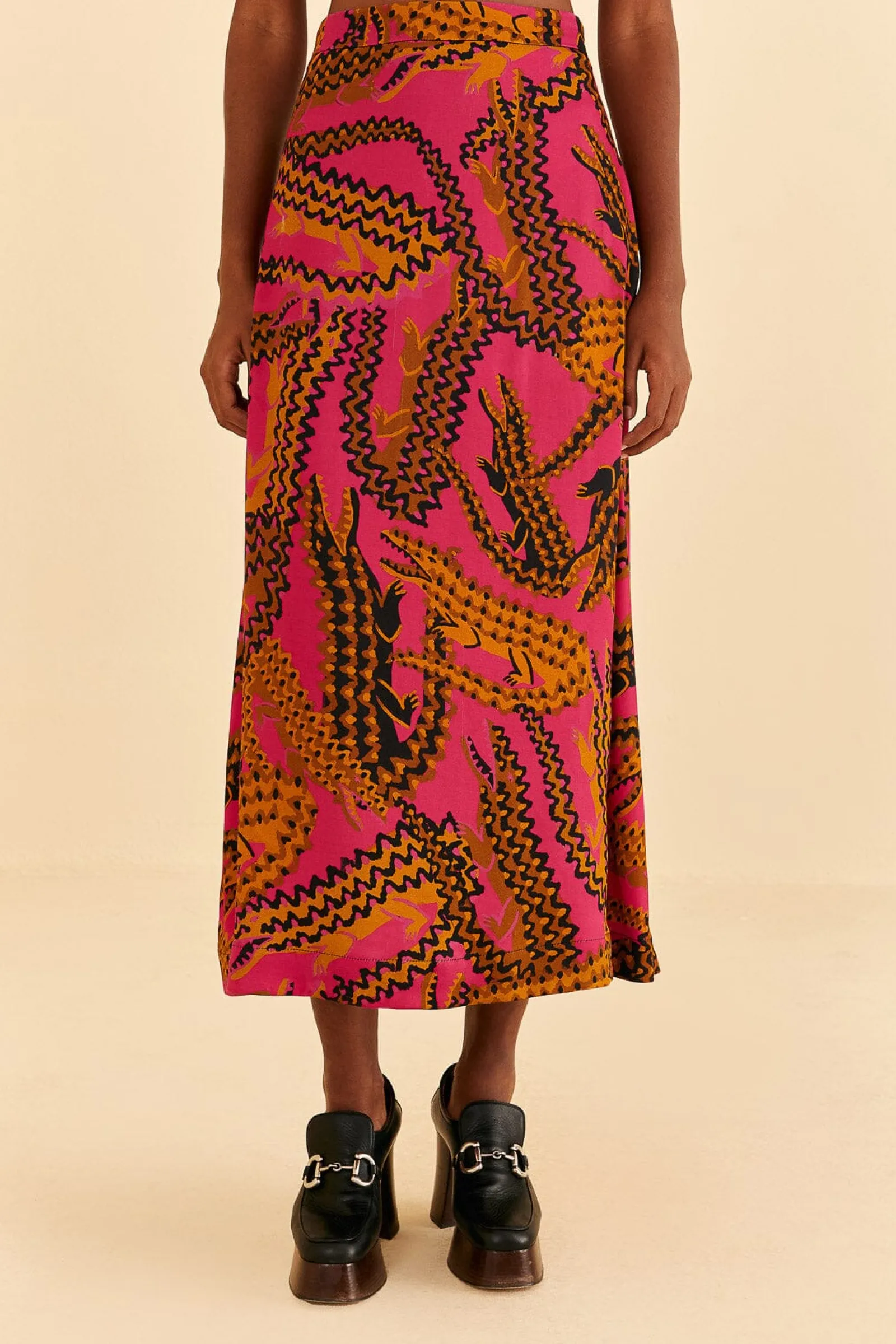 PINK CROCO MIDI SKIRT