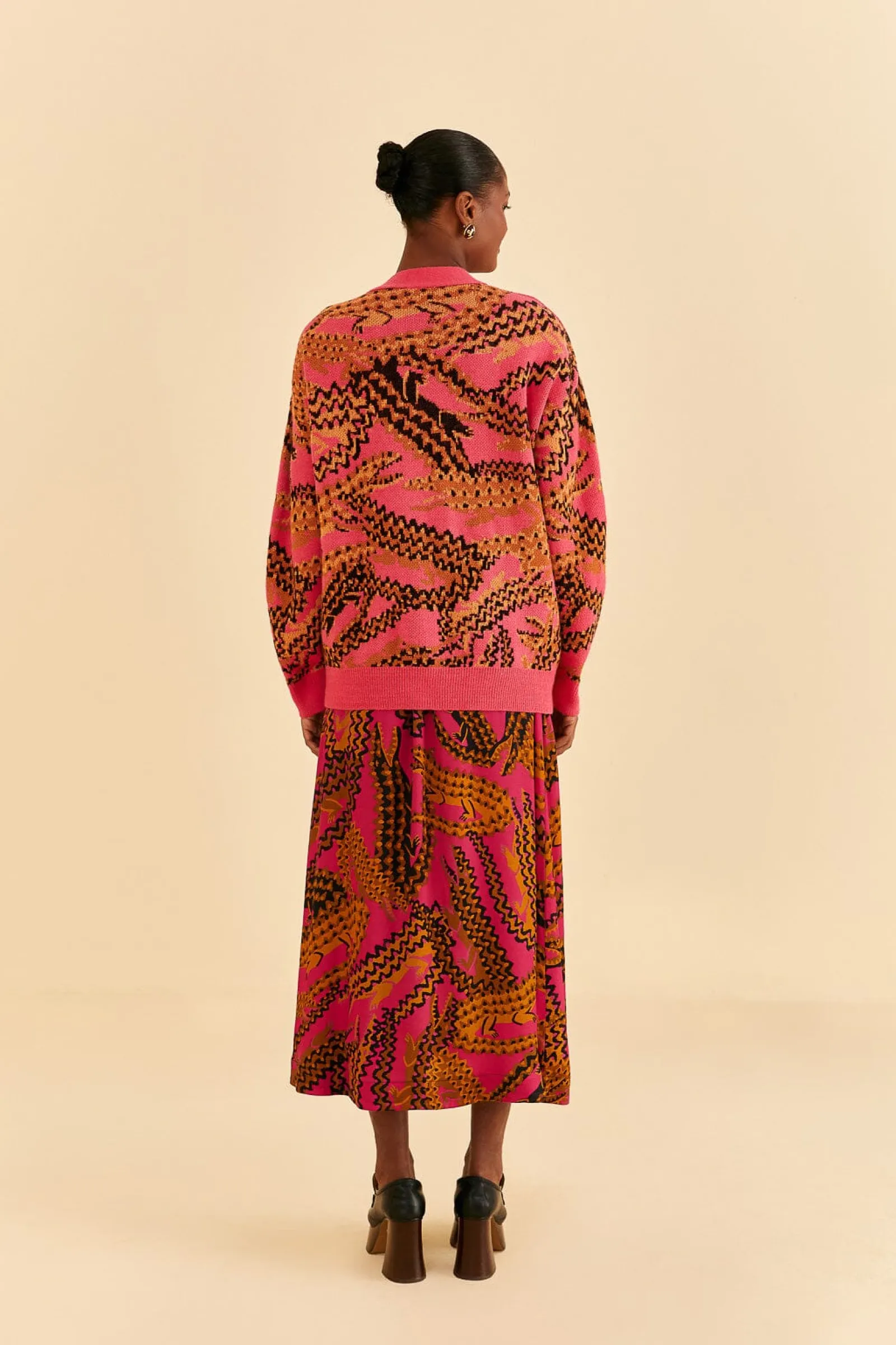 PINK CROCO MIDI SKIRT