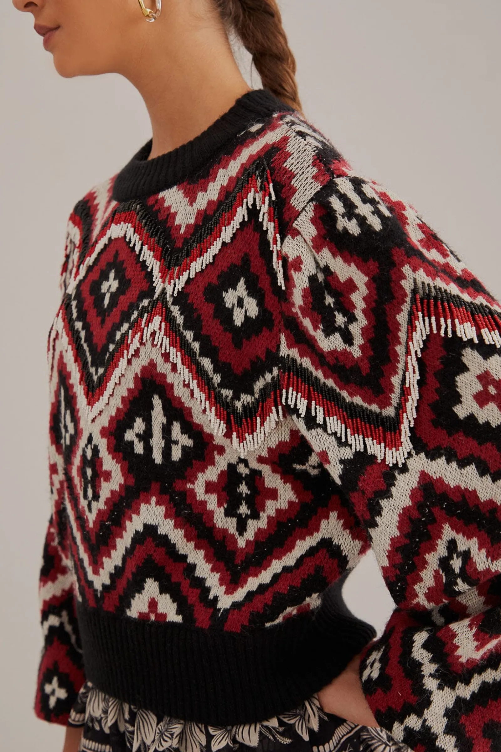 RAUTI BEADED KNIT SWEATER