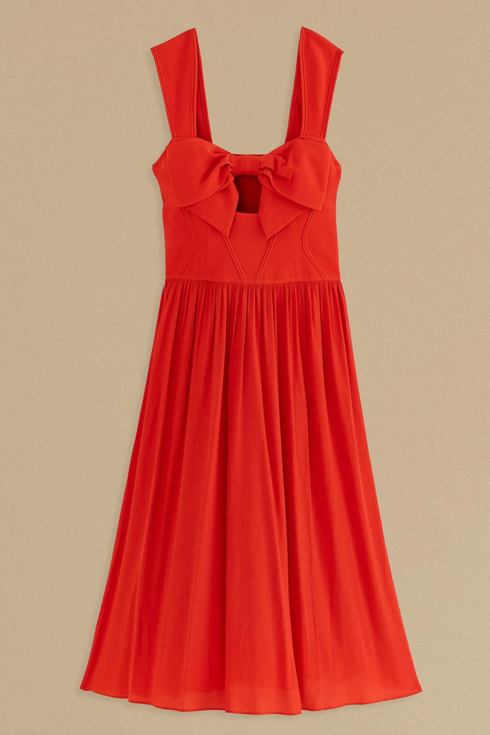 RED BOW SLEEVELESS MIDI DRESS