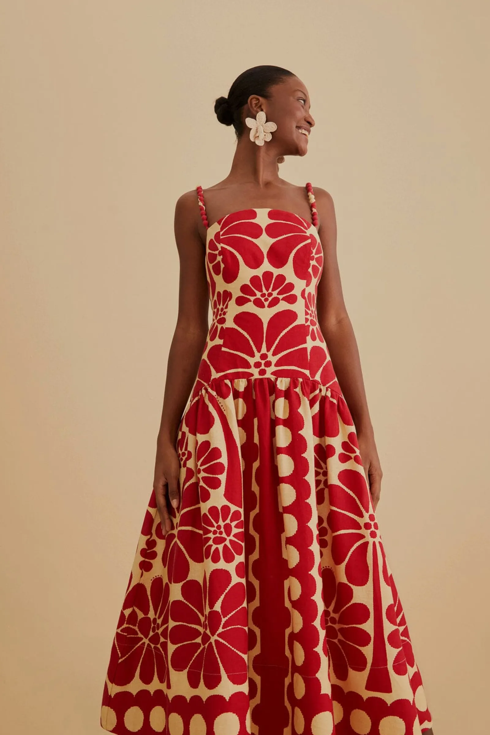  RED PALERMO SLEEVELESS MIDI DRESS