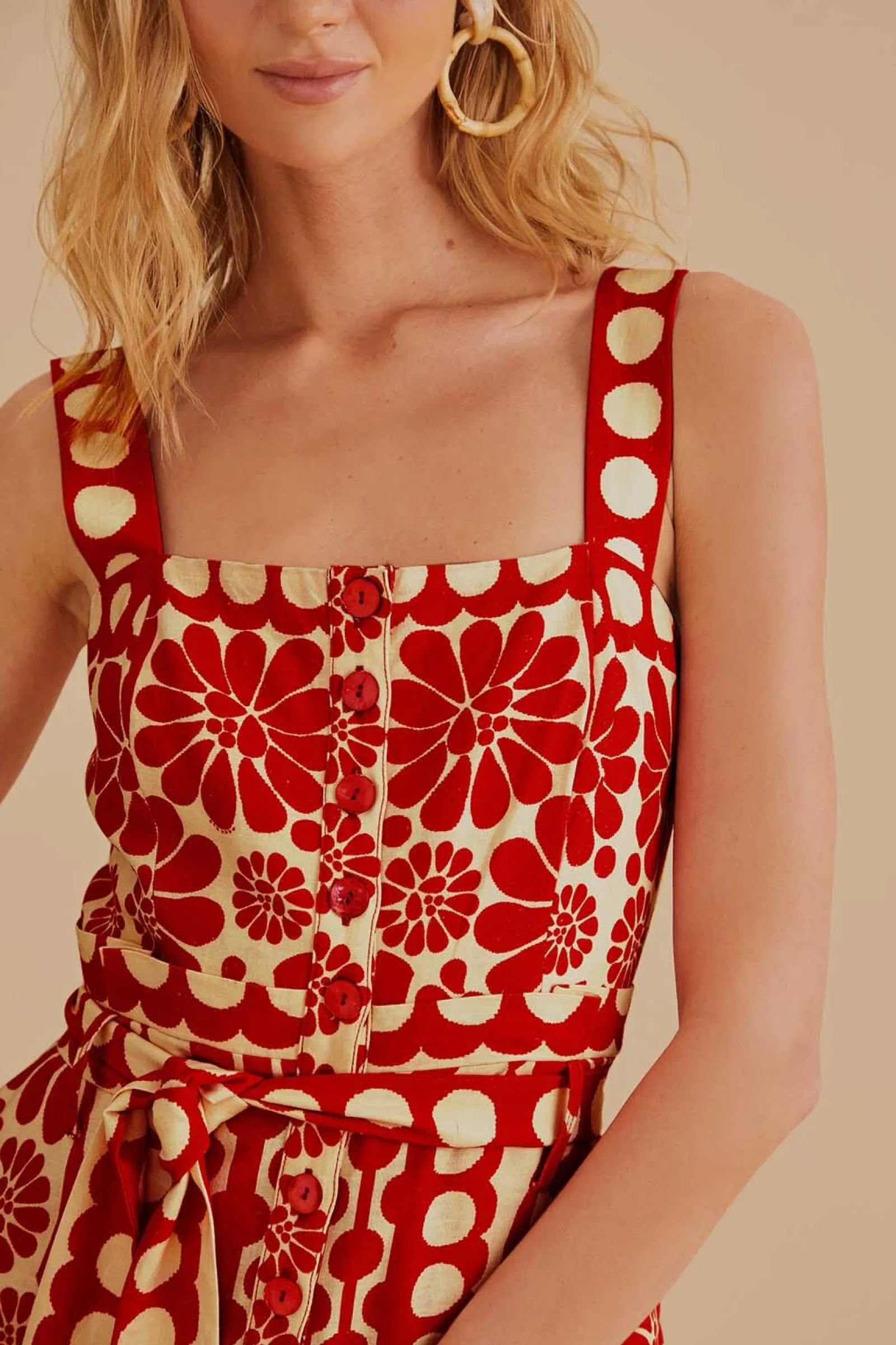 RED PALERMO SLEEVELESS ROMPER