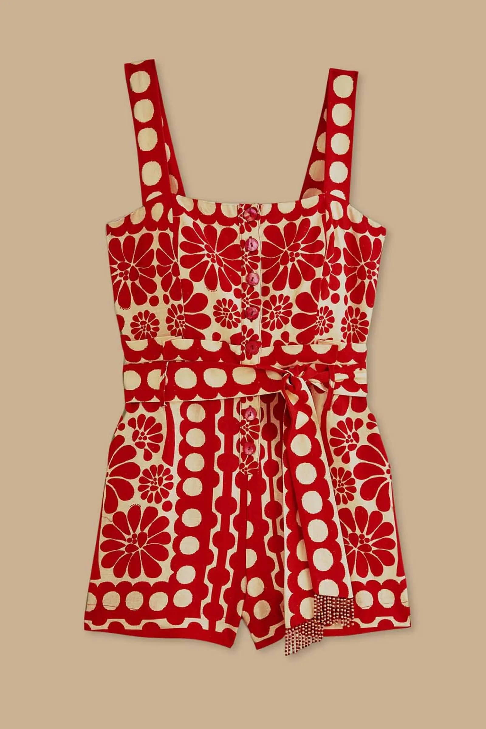 RED PALERMO SLEEVELESS ROMPER