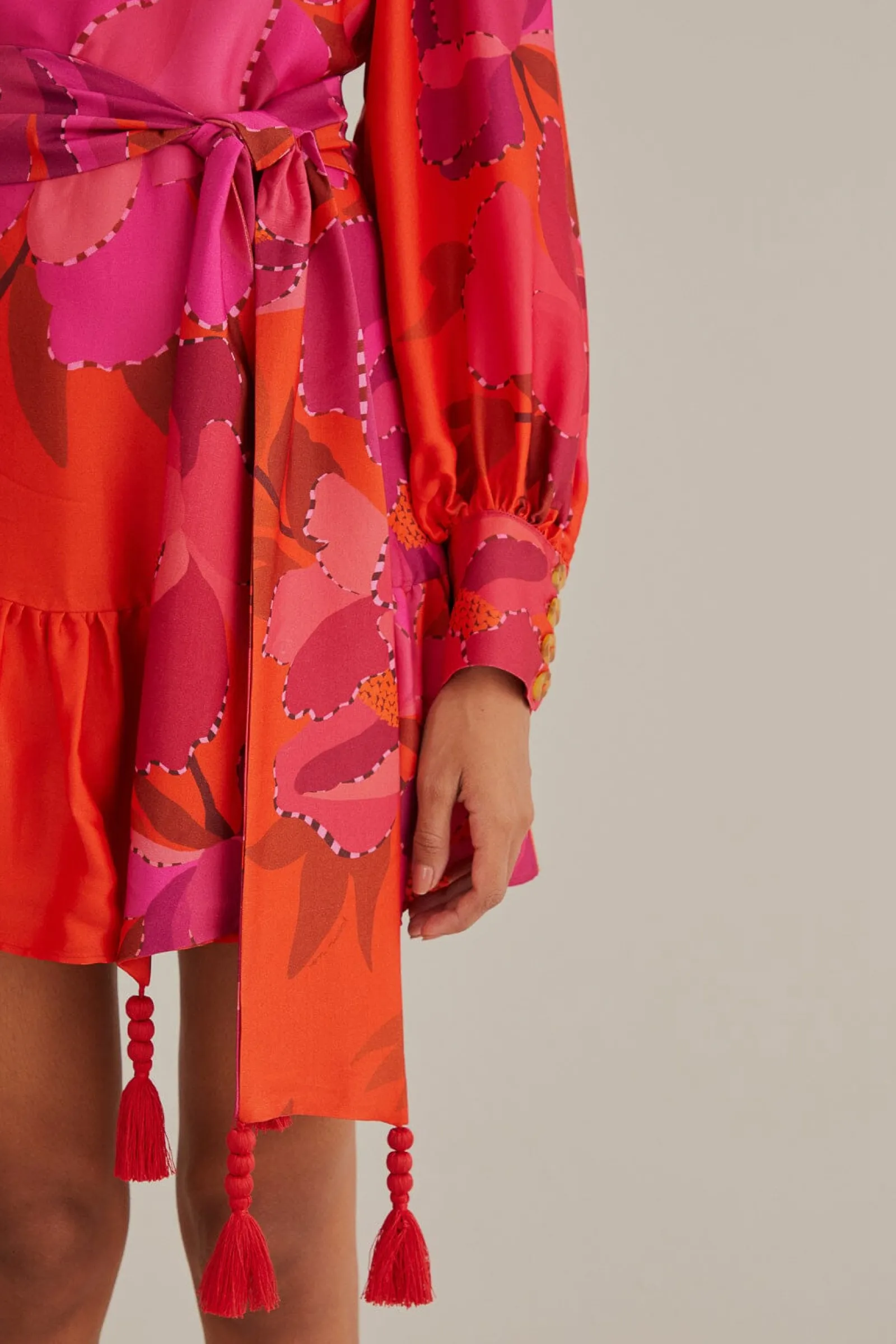 RED PEONY LONG SLEEVE MINI DRESS