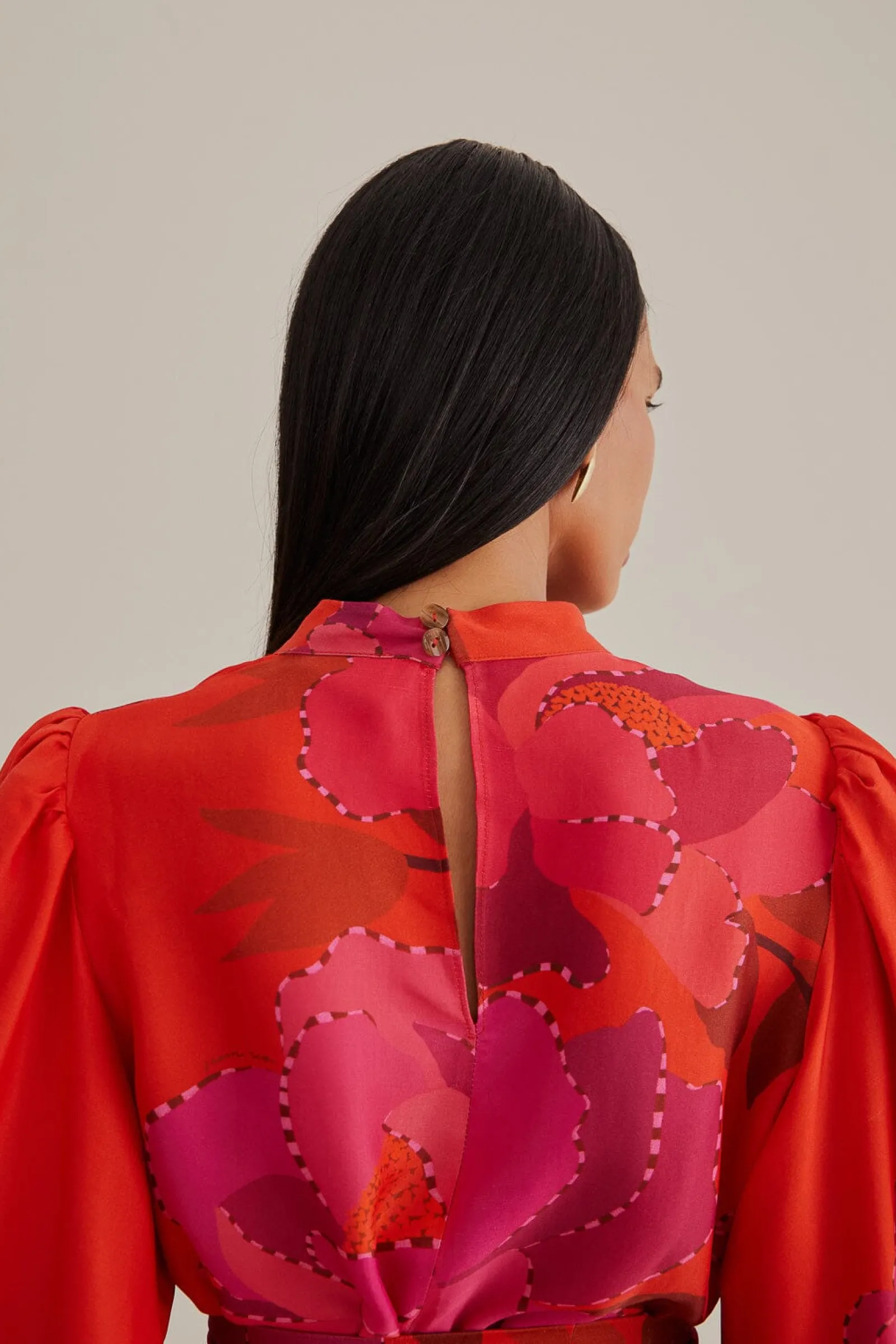 RED PEONY LONG SLEEVE MINI DRESS