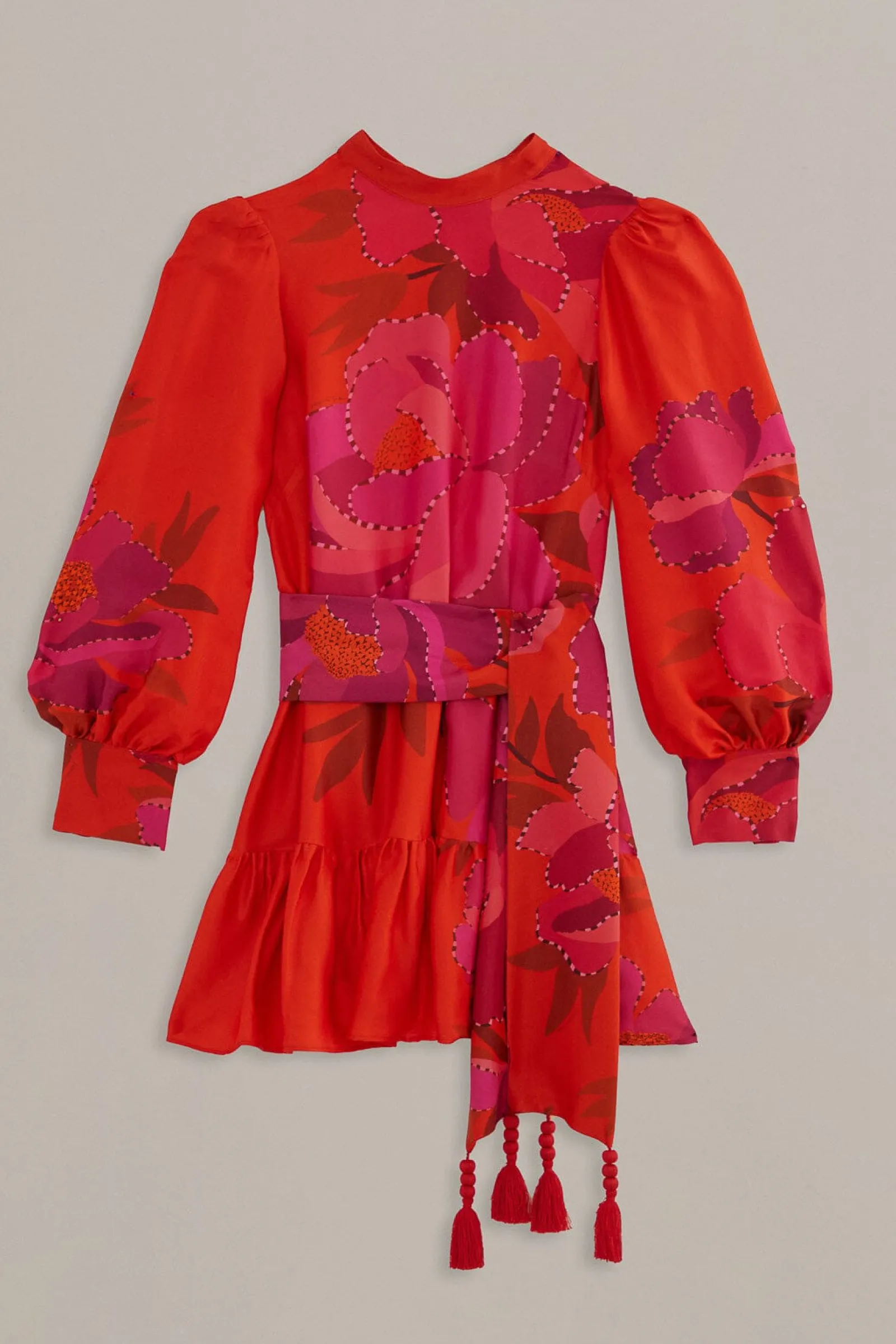 RED PEONY LONG SLEEVE MINI DRESS