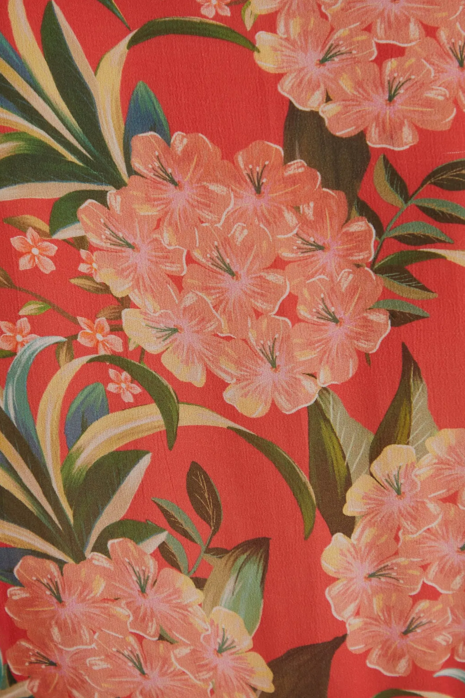 RED PINEAPPLE BLOOM V NECK MINI DRESS