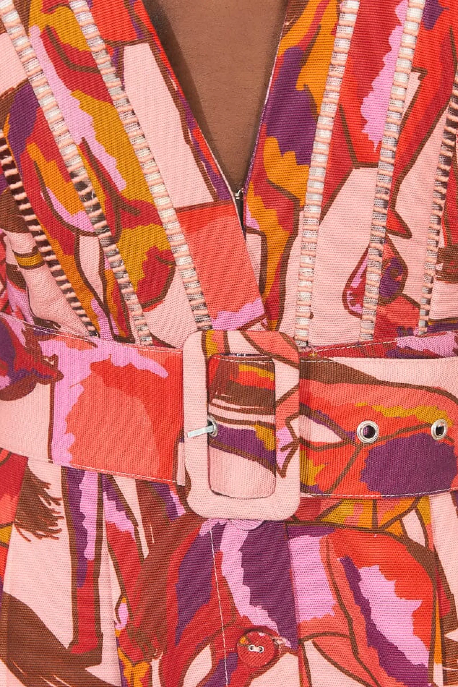 ROSE WILD HORSES PLEATED SHORT SLEEVE JUMPSUIT