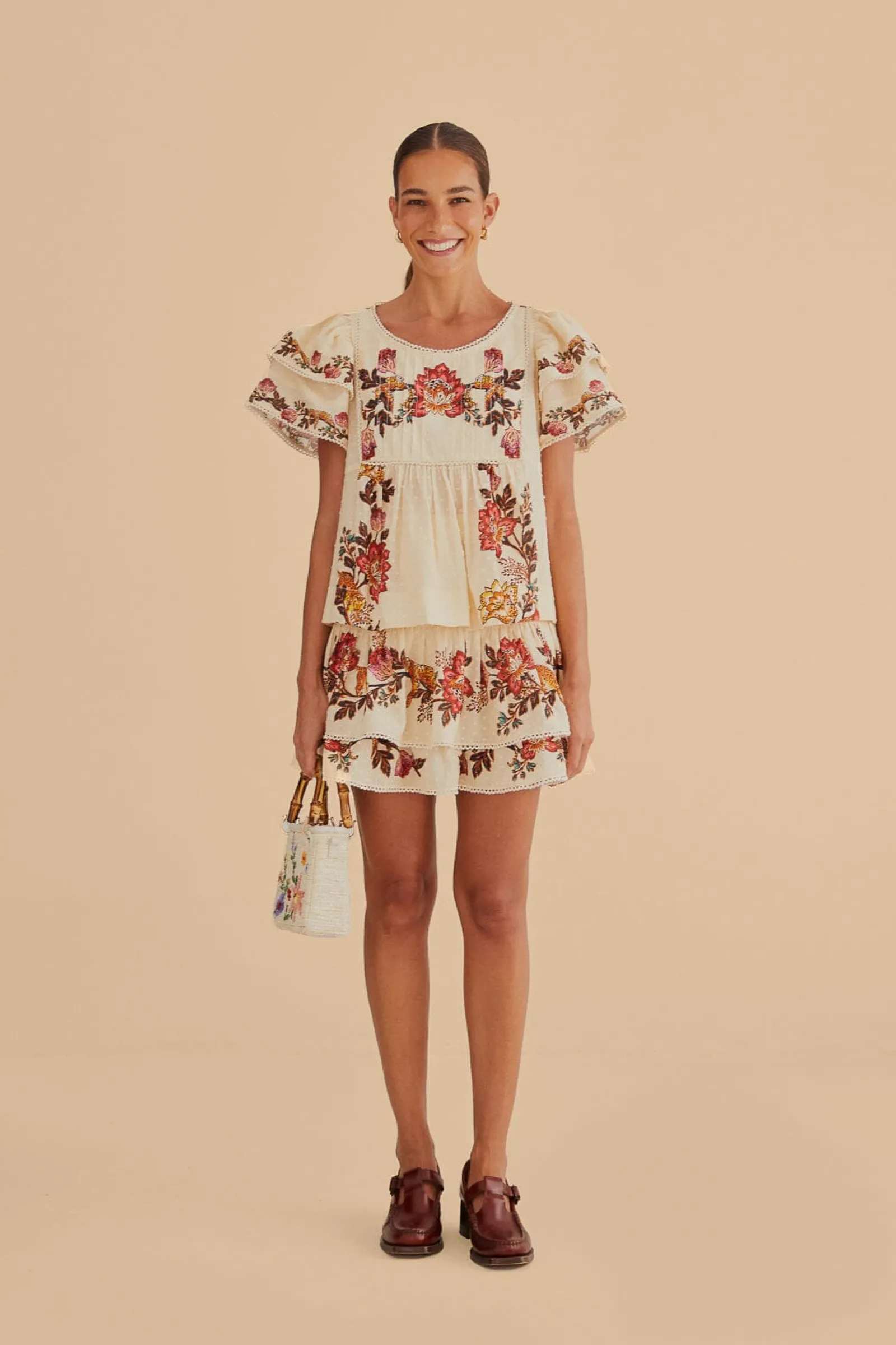  SAND LEOPARD FLOWERS MINI SKIRT