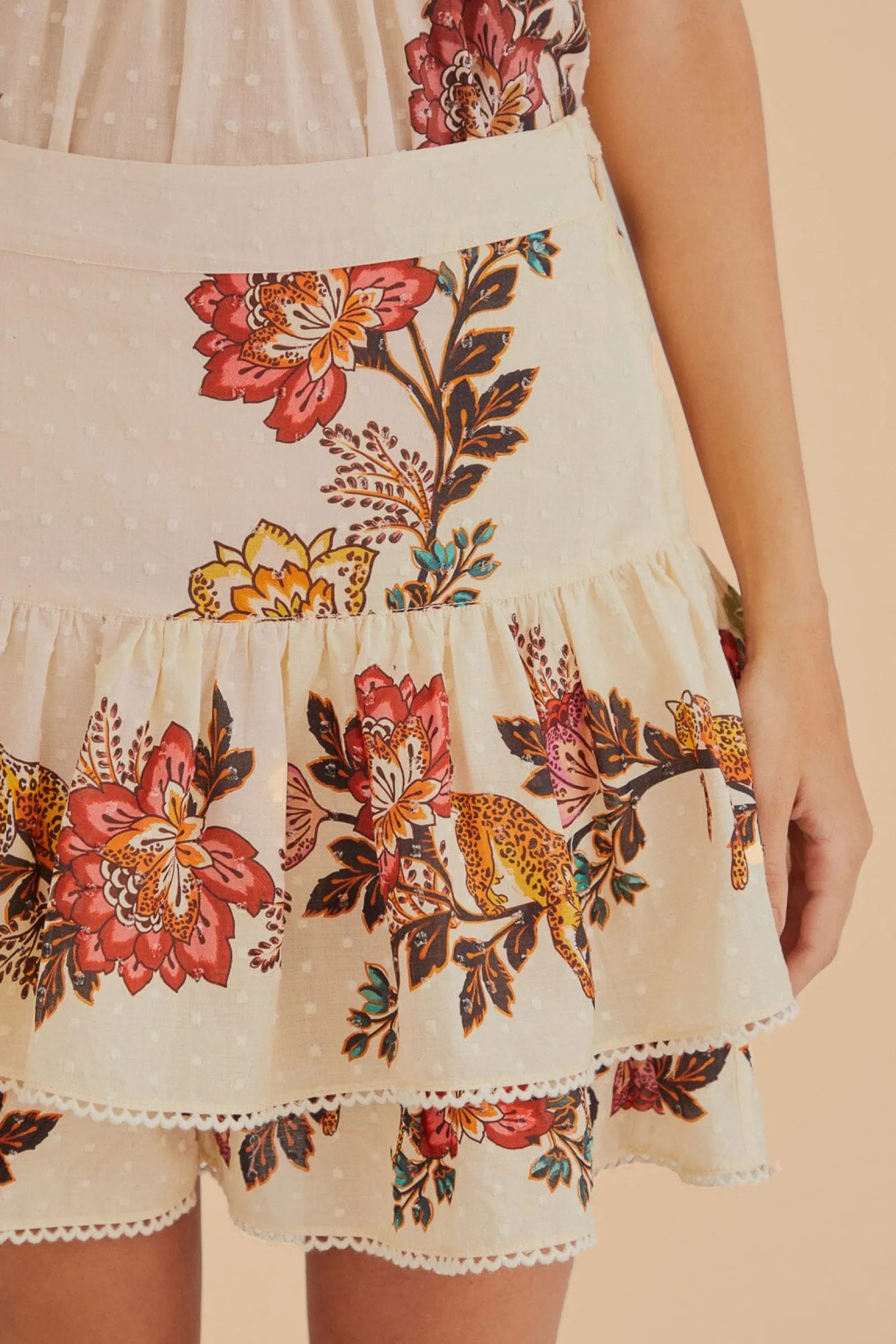 SAND LEOPARD FLOWERS MINI SKIRT