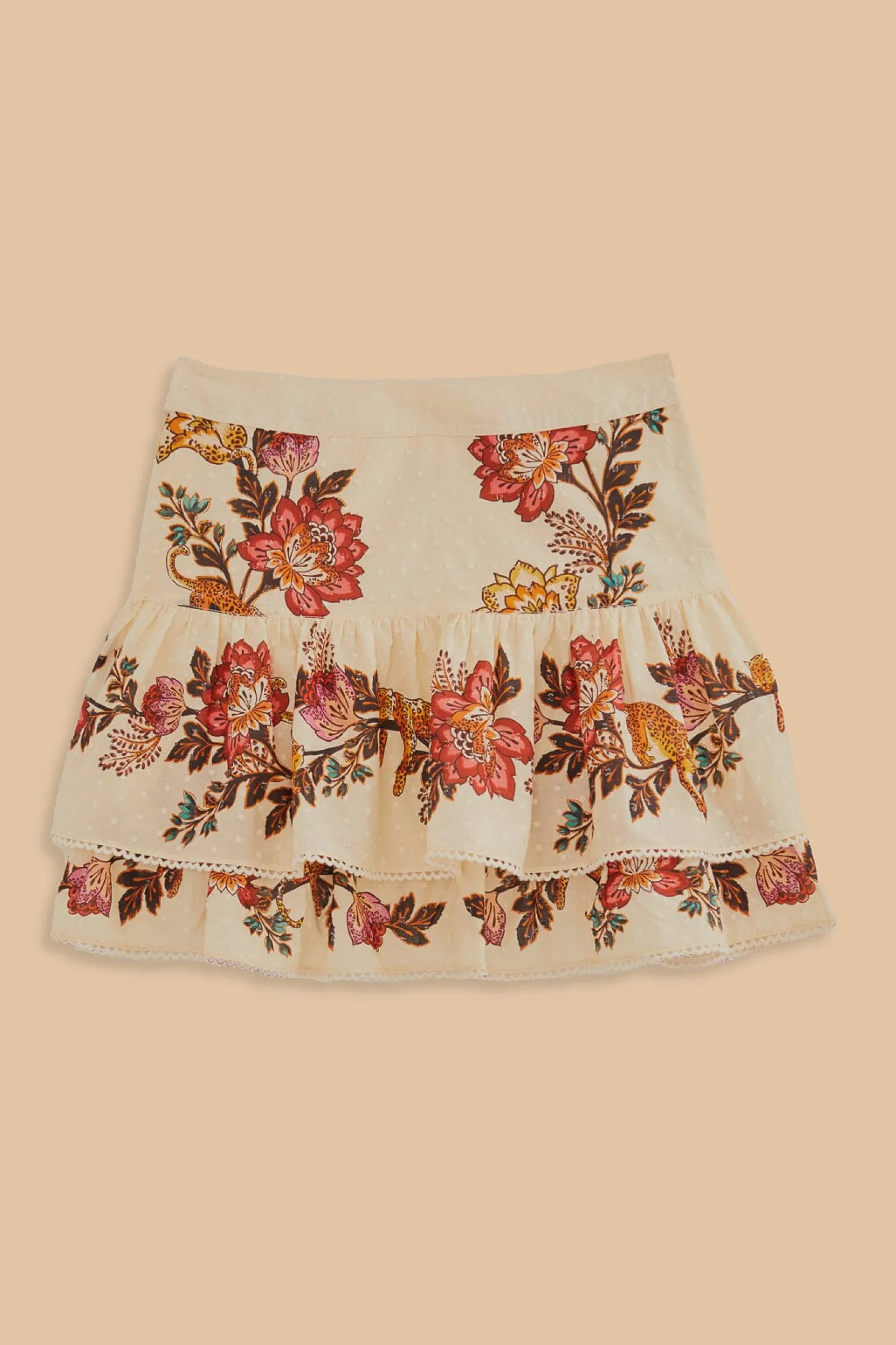 SAND LEOPARD FLOWERS MINI SKIRT