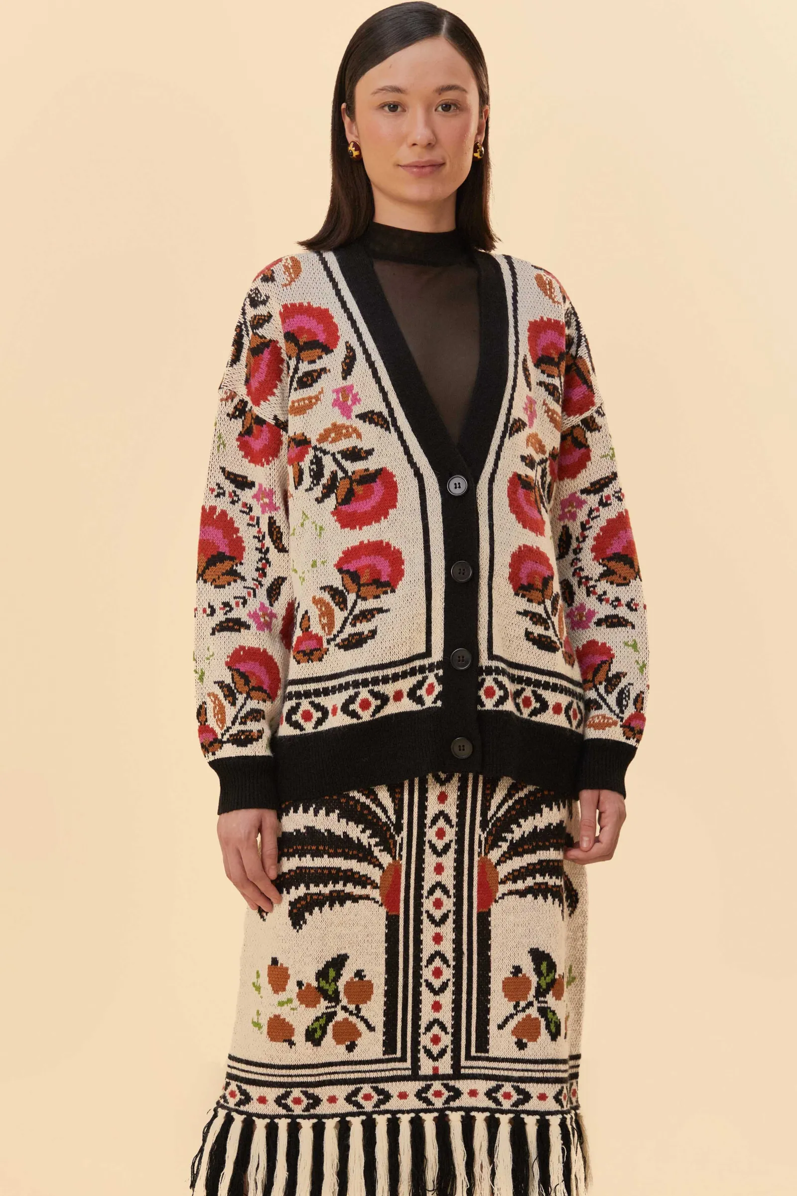 SAND PALMS PARADISE KNIT FRINGE MIDI SKIRT