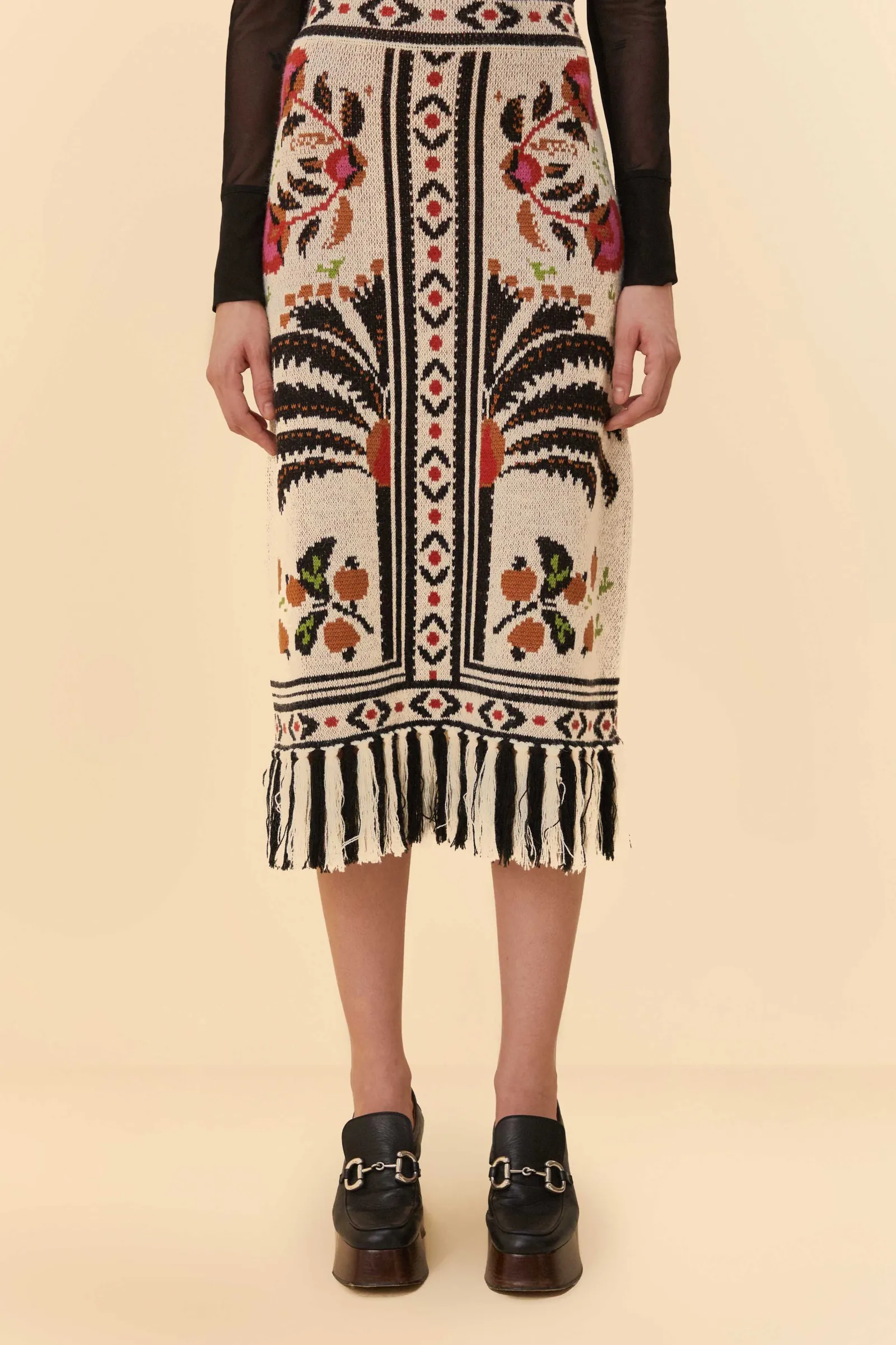 SAND PALMS PARADISE KNIT FRINGE MIDI SKIRT