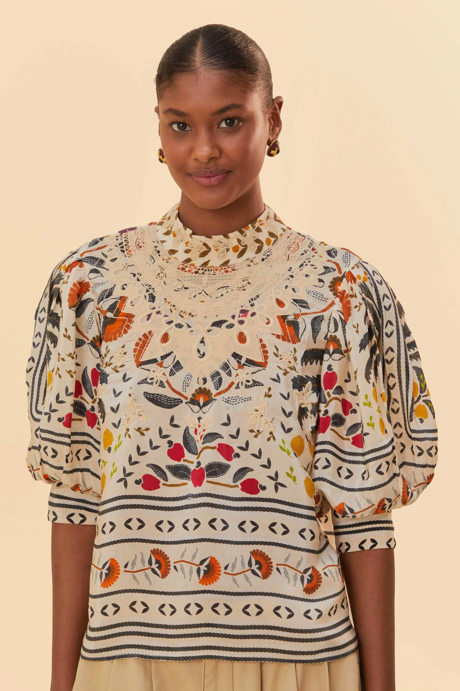  SAND PALMS PARADISE HIGH NECK BLOUSE