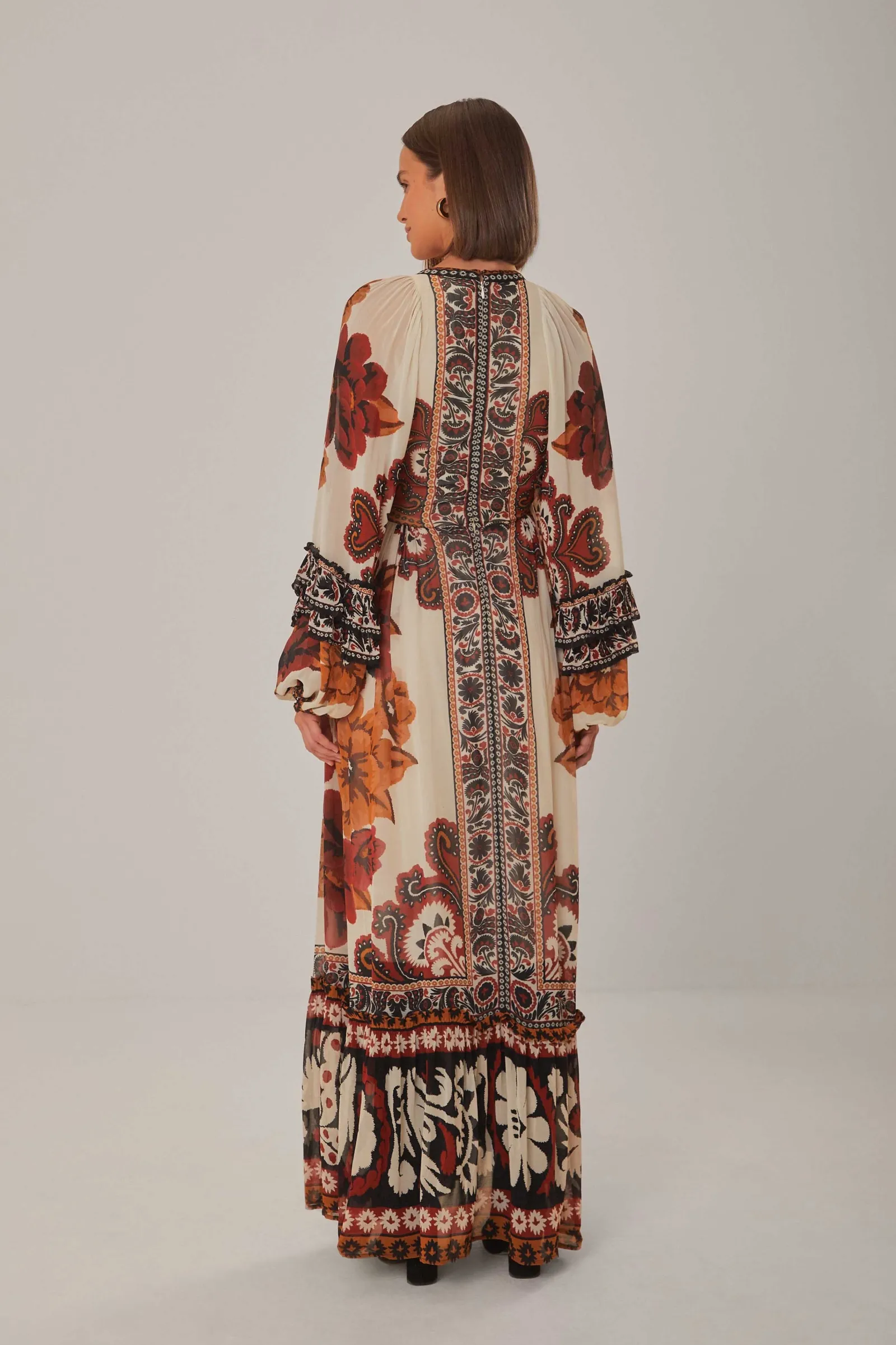 SAND WINTER TAPESTRY V NECK MAXI DRESS