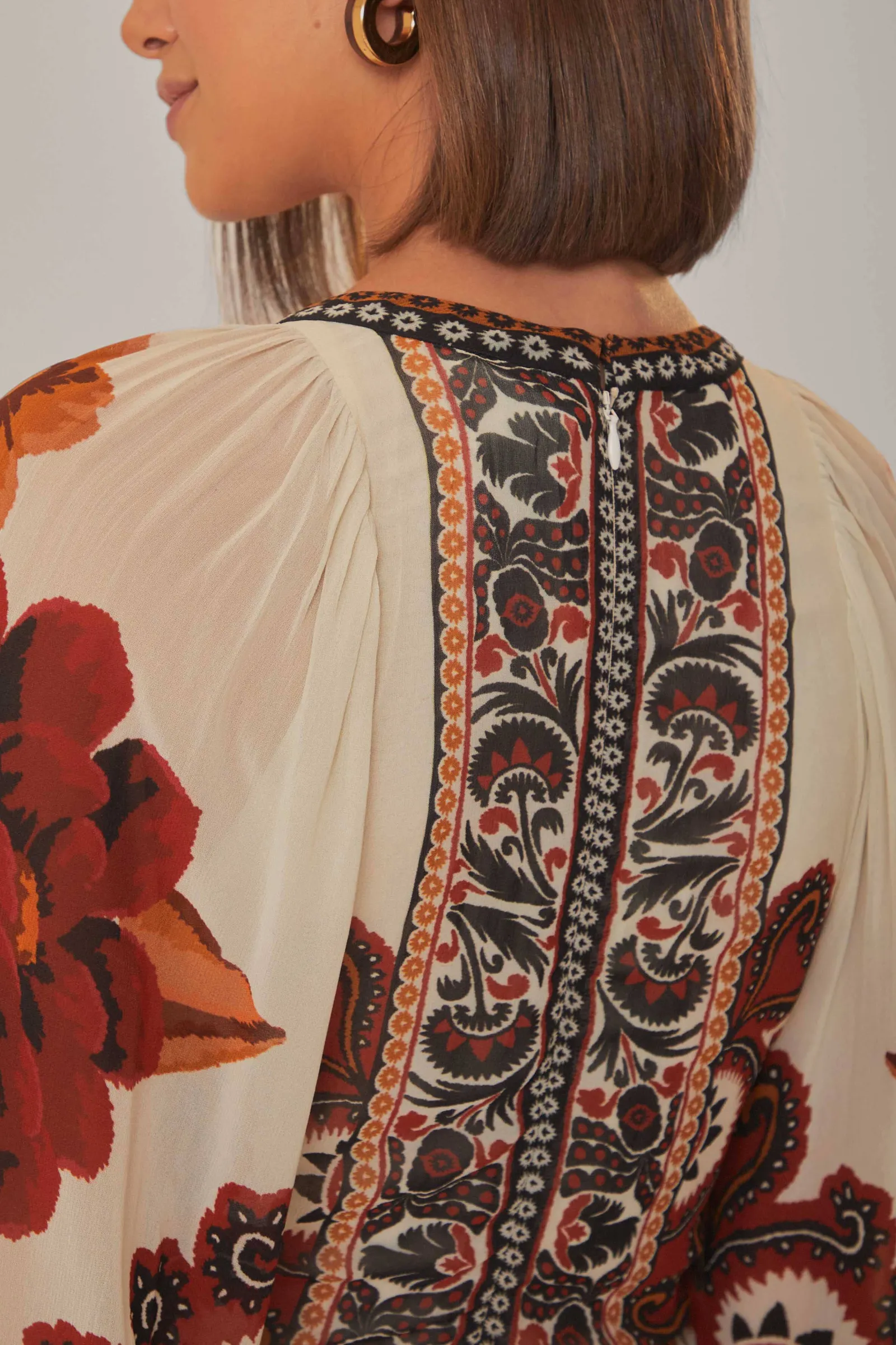 SAND WINTER TAPESTRY V NECK MAXI DRESS