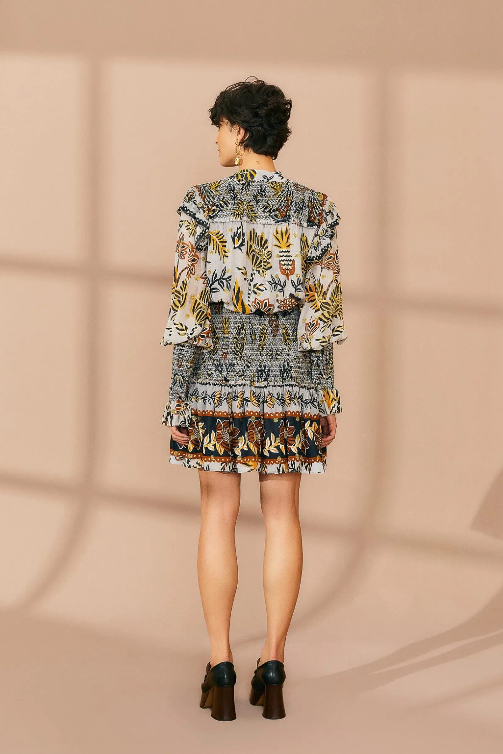 SILVER FLORAL TAPESTRY MINI DRESS