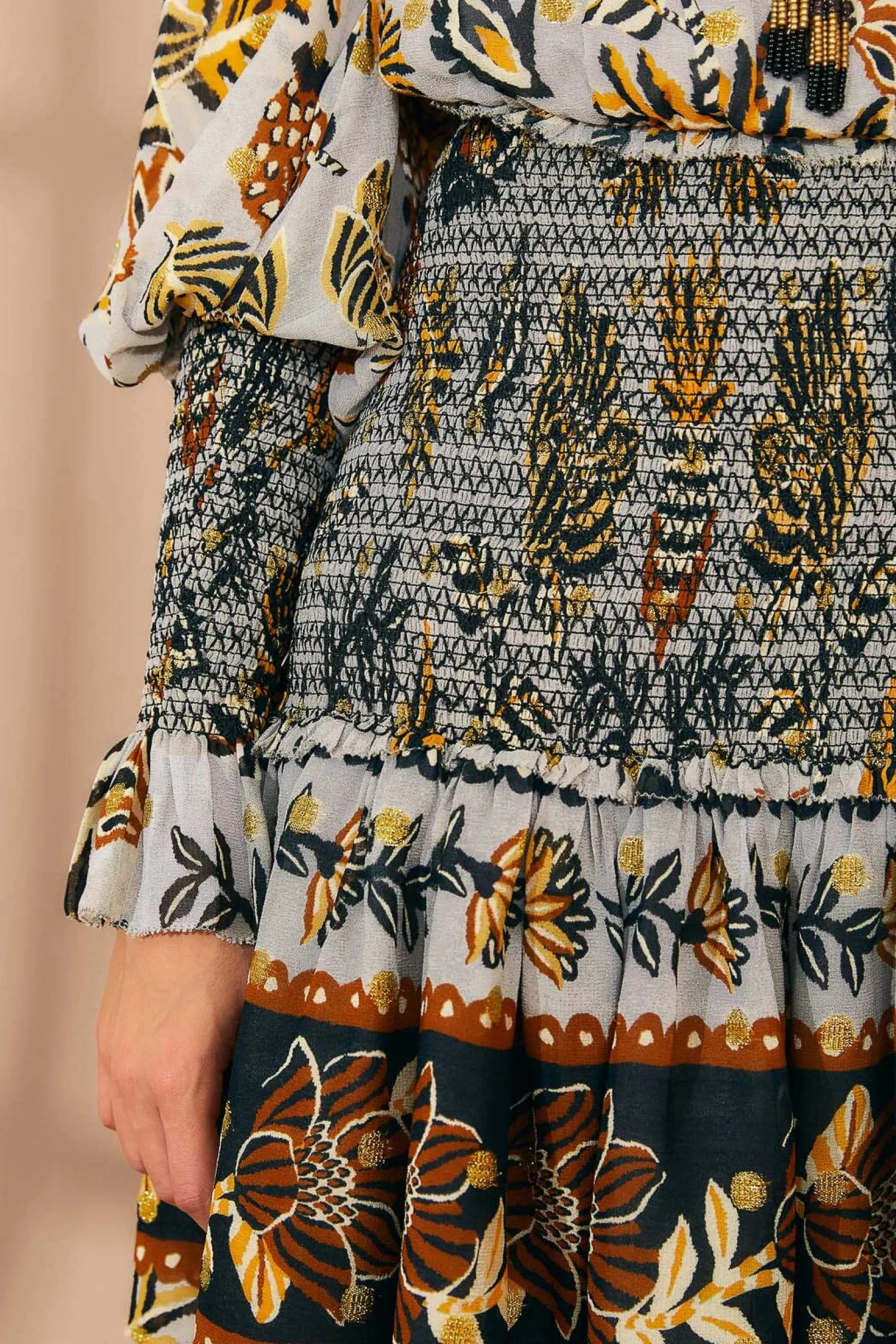 SILVER FLORAL TAPESTRY MINI DRESS