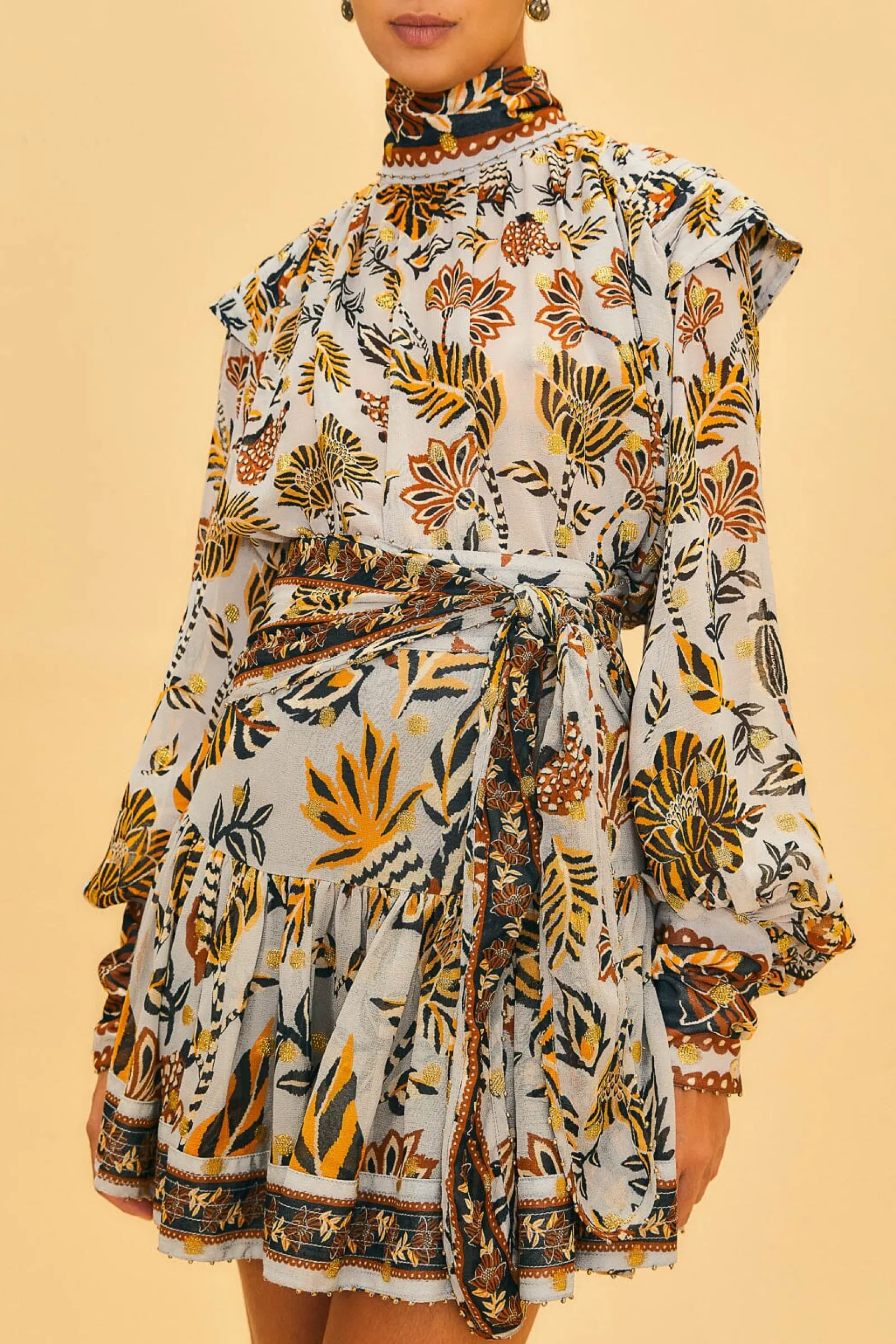 SILVER FLORAL TAPESTRY MINI SKIRT