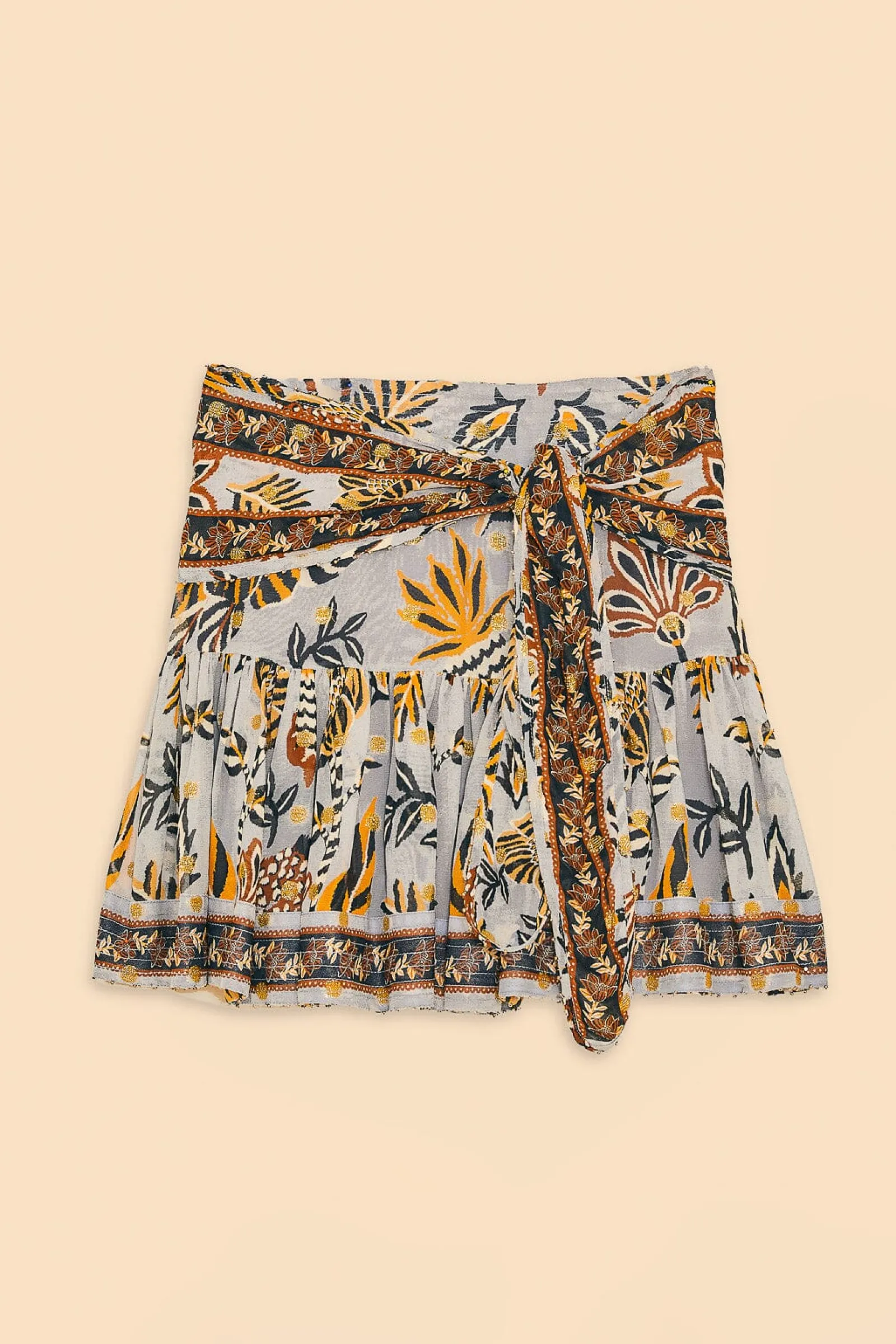 SILVER FLORAL TAPESTRY MINI SKIRT