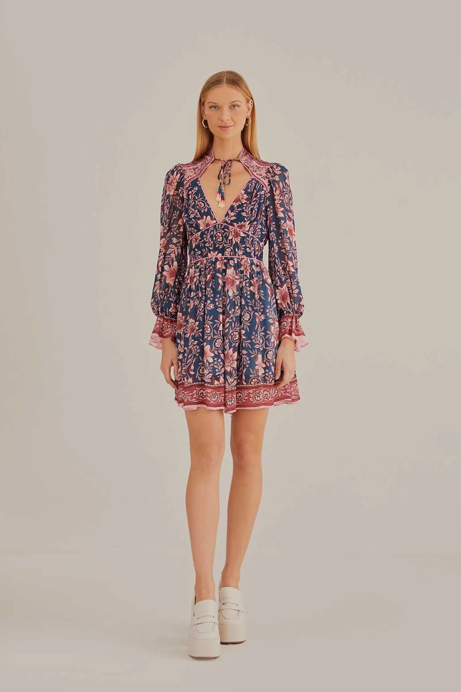 TEAL AINIKA CHARM LONG SLEEVE MINI DRESS