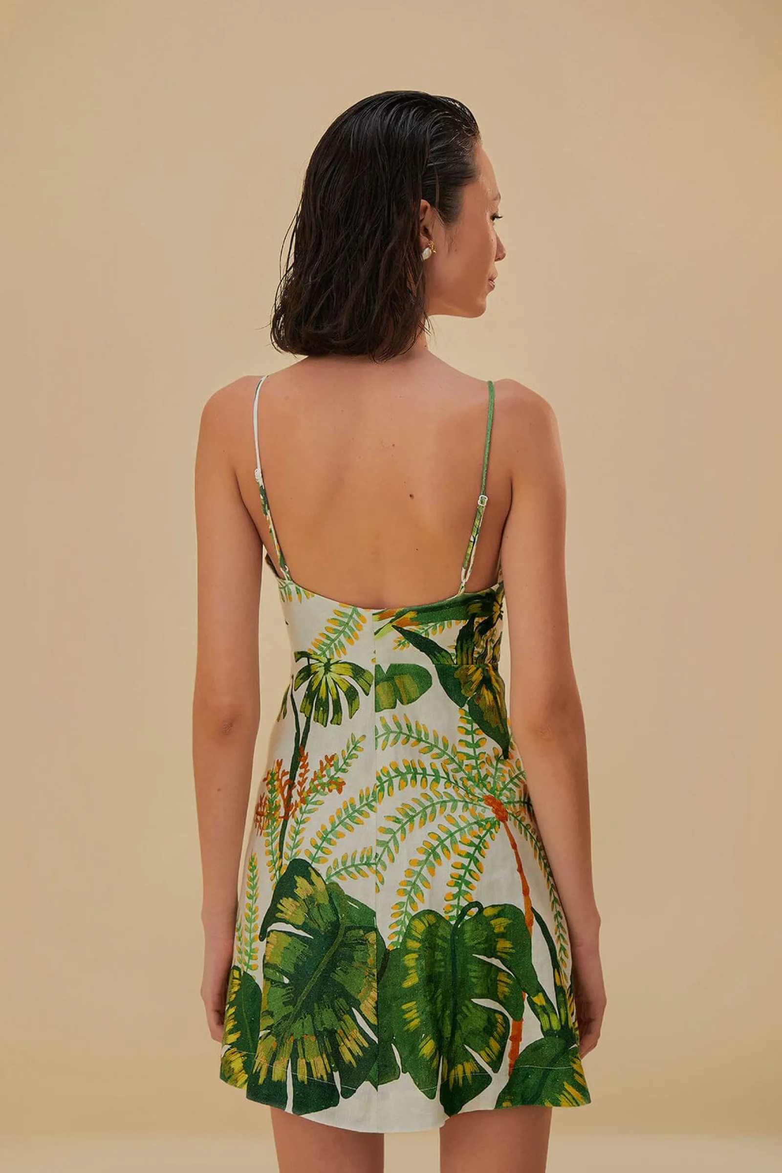 TROPICAL FOREST OFF-WHITE MINI DRESS