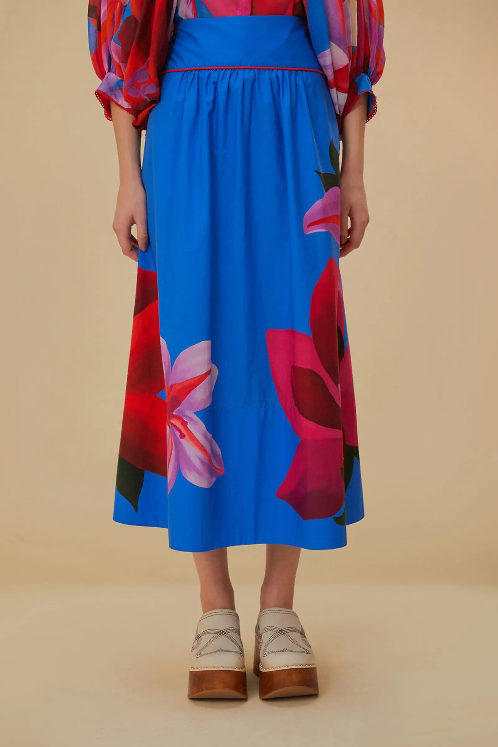  WATERCOLOR FLORAL BLUE MIDI SKIRT