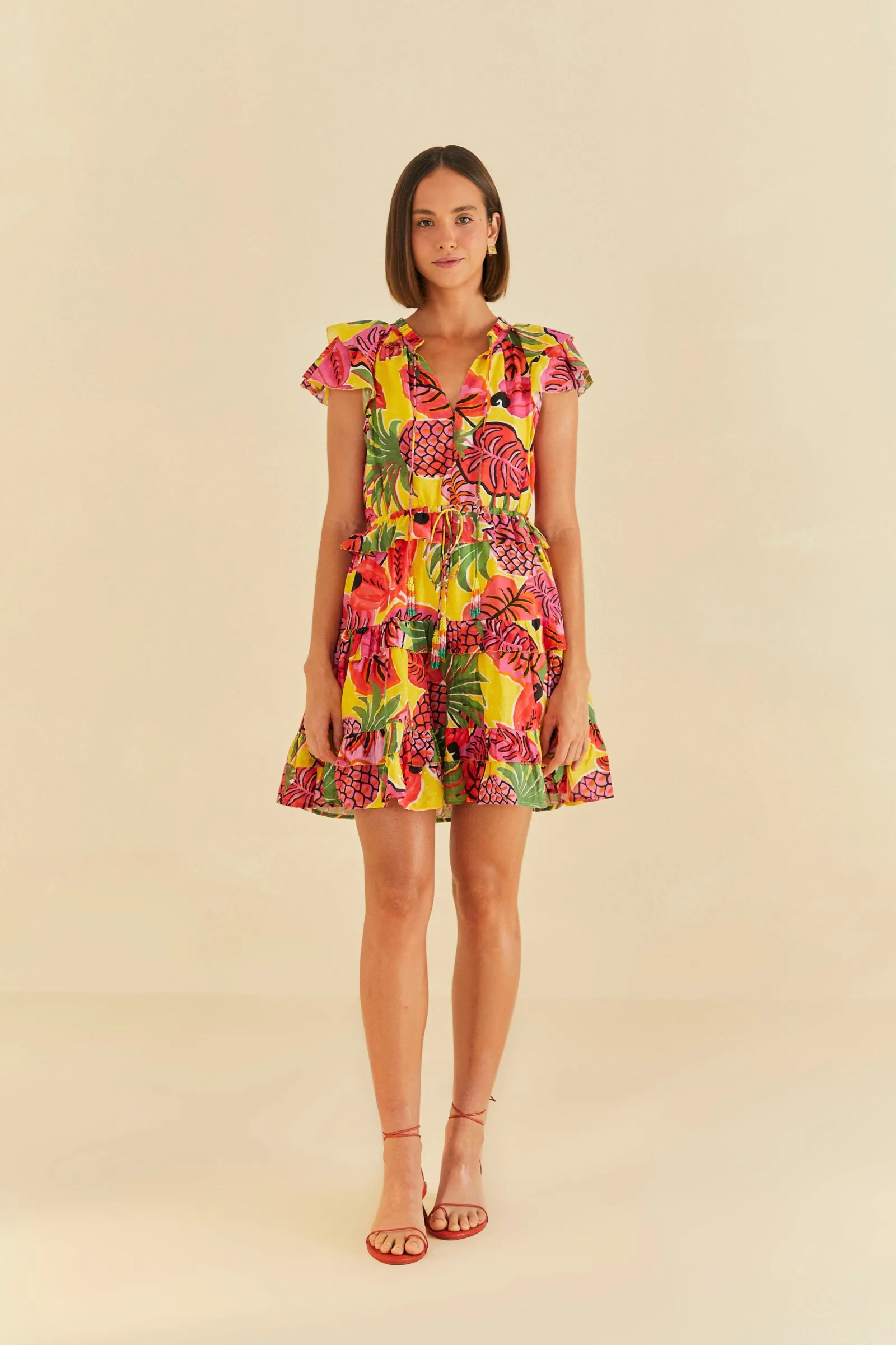 YELLOW FRUIT DREAM RUFFLE MINI DRESS