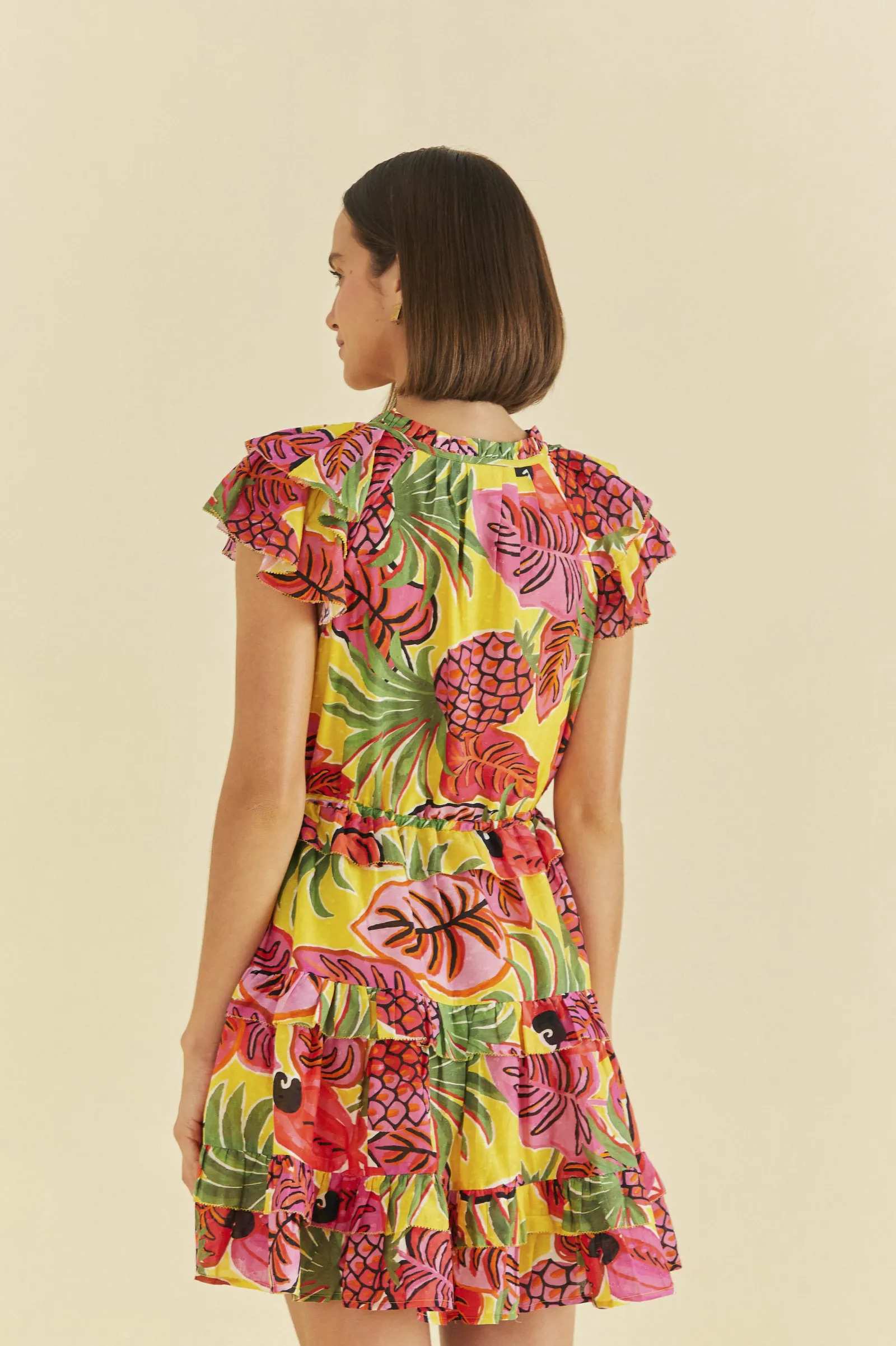 YELLOW FRUIT DREAM RUFFLE MINI DRESS