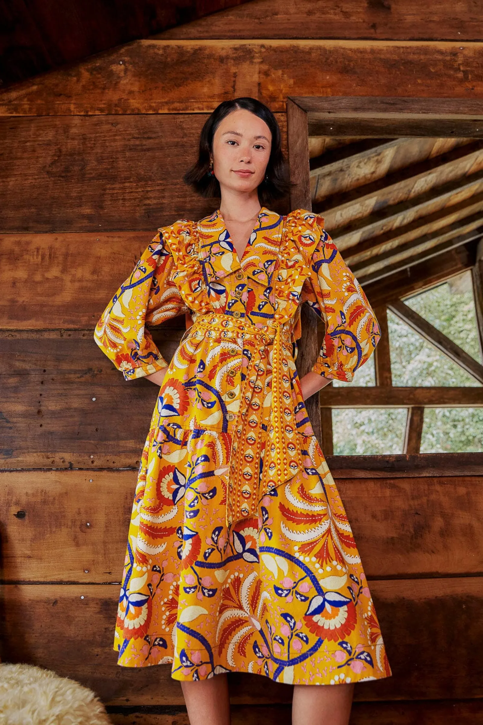  YELLOW PALMS PARTY MIDI DRESS