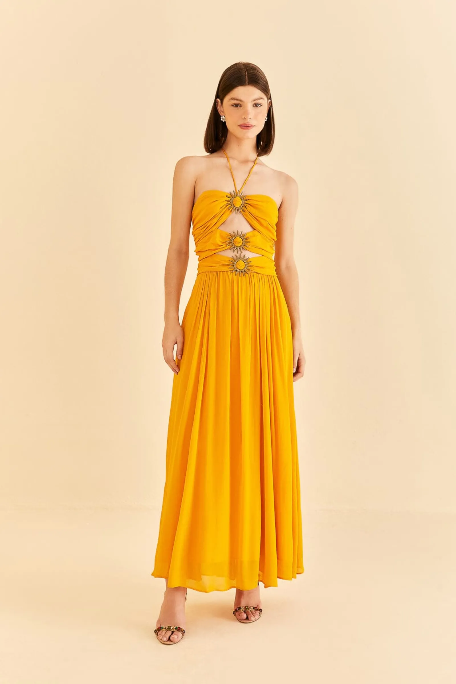  YELLOW SLEEVELESS MAXI DRESS WITH SUN BUCKLE